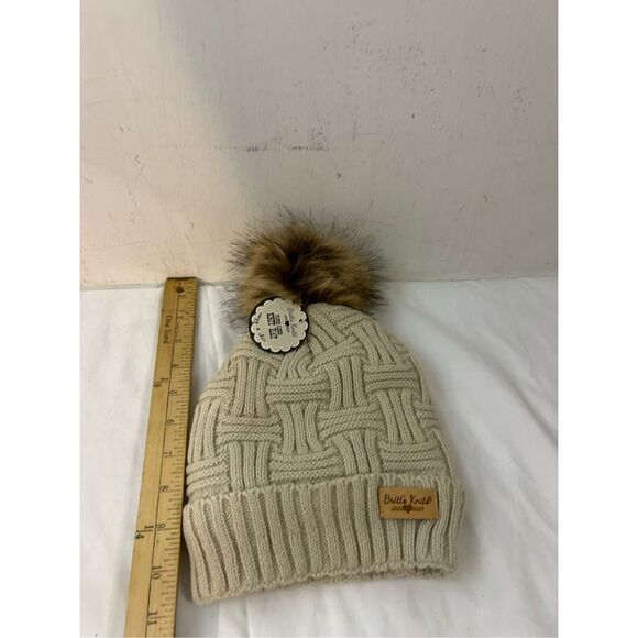 Britt’s Knit winter toboggan hat fur Pom pom plush lined new - Picture 5 of 6